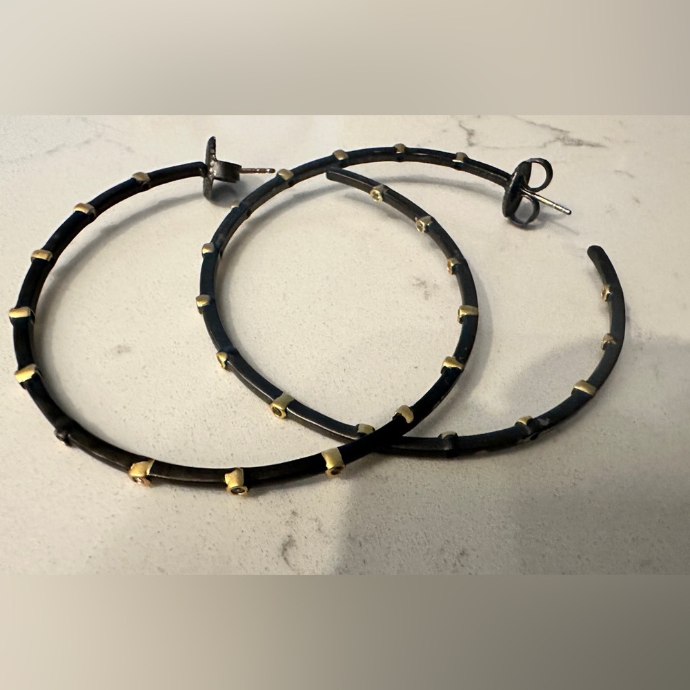 FR extra large Black and Gold Hoop Earrings